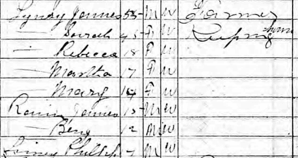 James Lindsey 1870 census