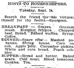 19th century Menu Tennessee 