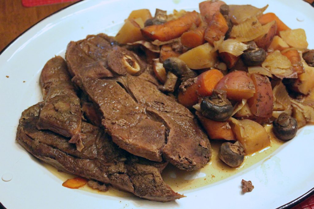 Slow cooked venison with root vegetables