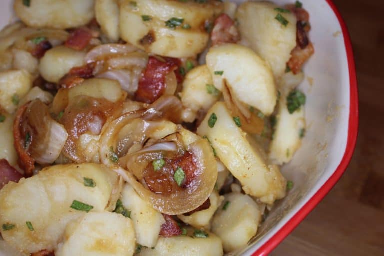 Bowl of hot German potato salad