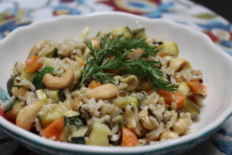 Vegetable and rice salad in a bowl