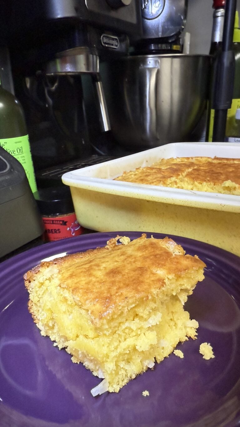 Piece of sweet cornbread on a plate