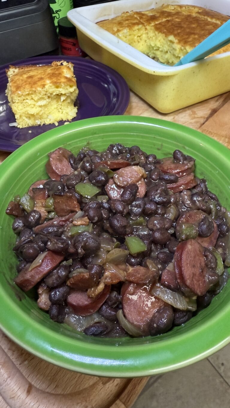 Black bean stew in a green bowl